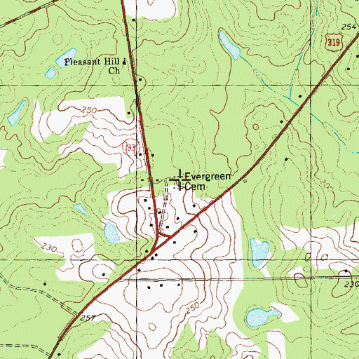 Topographic Map of Evergreen Cemetery, GA