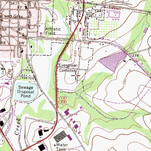 Topographic Map of Evergreen Cemetery, GA