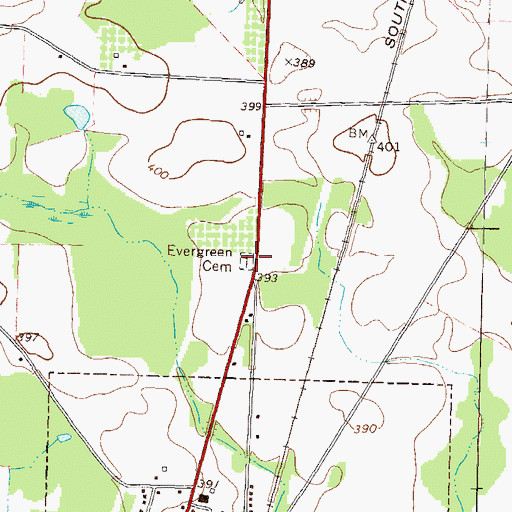 Topographic Map of Evergreen Cemetery, GA