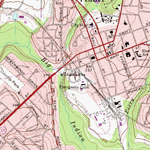 Topographic Map of Evergreen Cemetery, GA