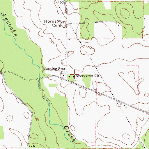 Topographic Map of Evergreen Church, GA