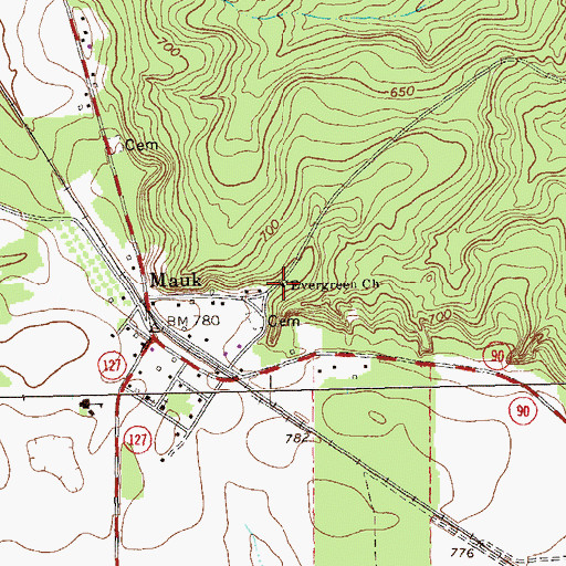Topographic Map of Evergreen Church, GA