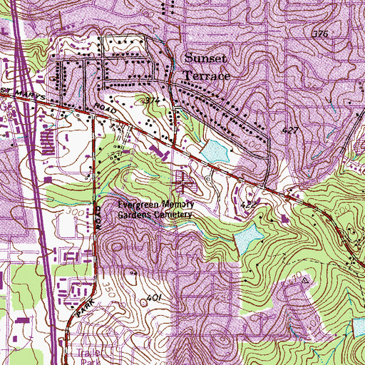 Topographic Map of Evergreen Memory Gardens Cemetery, GA