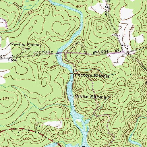 Topographic Map of Factory Shoals, GA