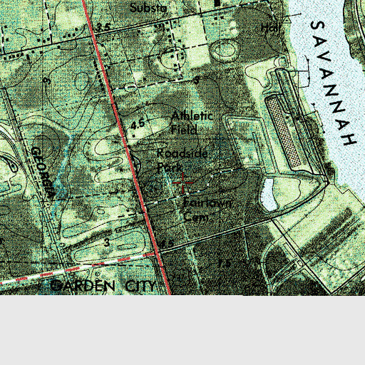 Topographic Map of Fairlawn Cemetery, GA