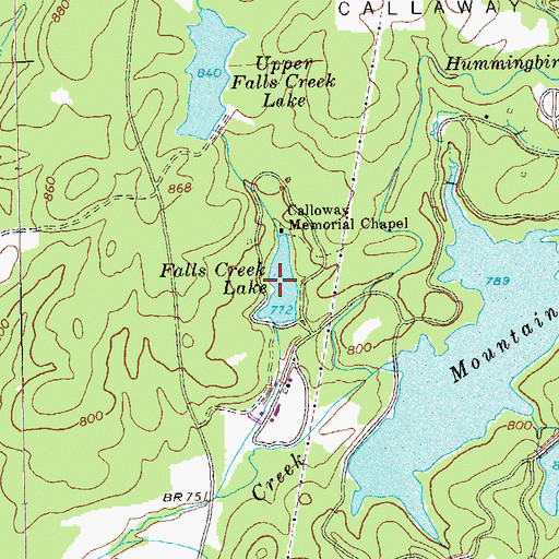 Topographic Map of Falls Creek Lake, GA