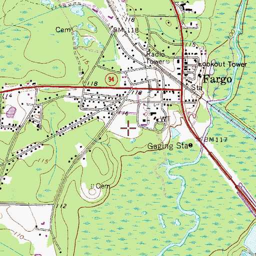 Topographic Map of Fargo, GA