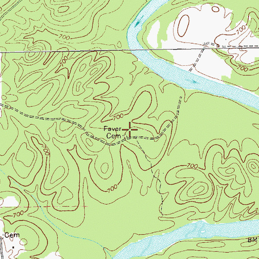 Topographic Map of Faver Cemetery, GA