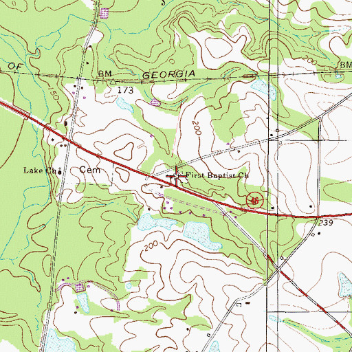 Topographic Map of First Baptist Church, GA
