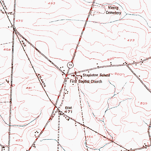 Topographic Map of First Baptist Church, GA