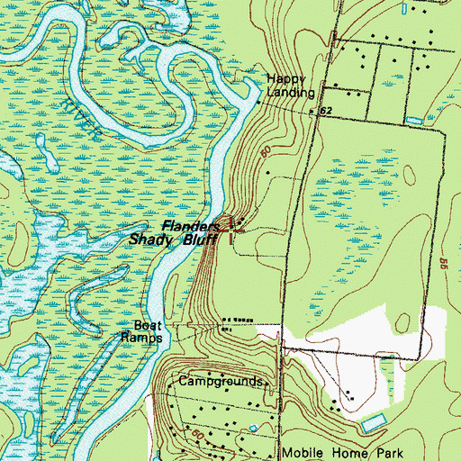 Topographic Map of Flanders Shady Bluff, GA