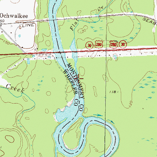 Topographic Map of Flat Creek, GA