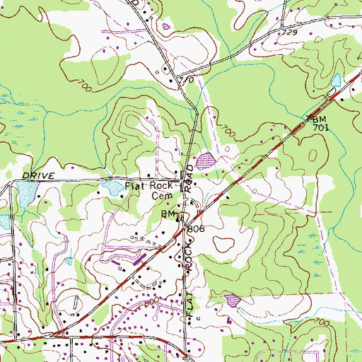 Topographic Map of Flat Rock Cemetery, GA