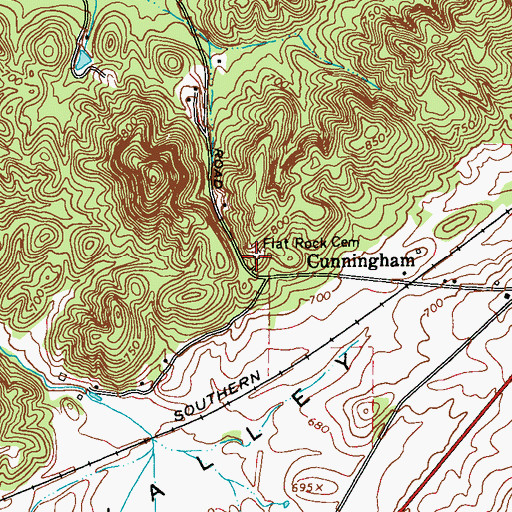 Topographic Map of Flat Rock Cemetery, GA