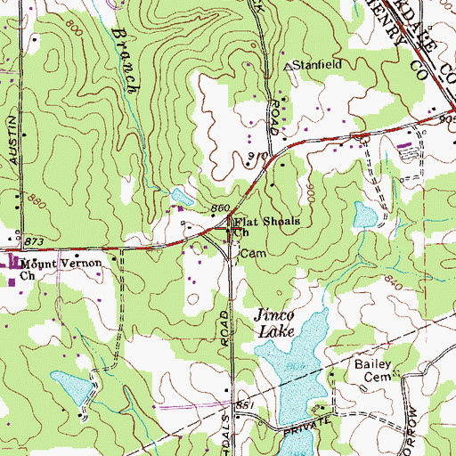 Topographic Map of Flat Shoals Primitive Baptist Church, GA