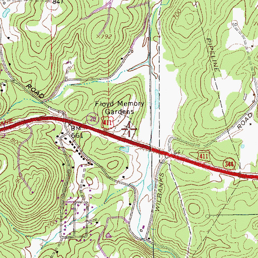 Topographic Map of Floyd Memory Gardens, GA