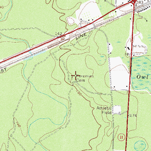 Topographic Map of Foreman Cemetery, GA