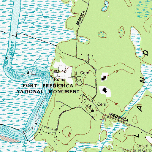 Topographic Map of Fort Frederica National Monument, GA