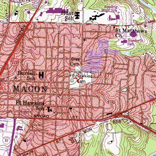 Topographic Map of Fort Hill Cemetery, GA