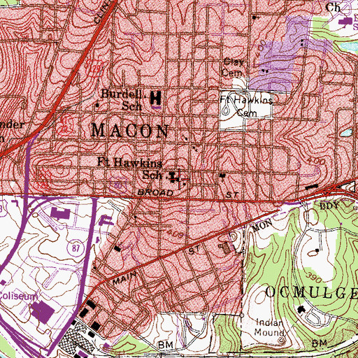 Topographic Map of Fort Hawkins School, GA