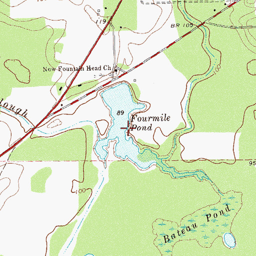 Topographic Map of Fourmile Pond, GA