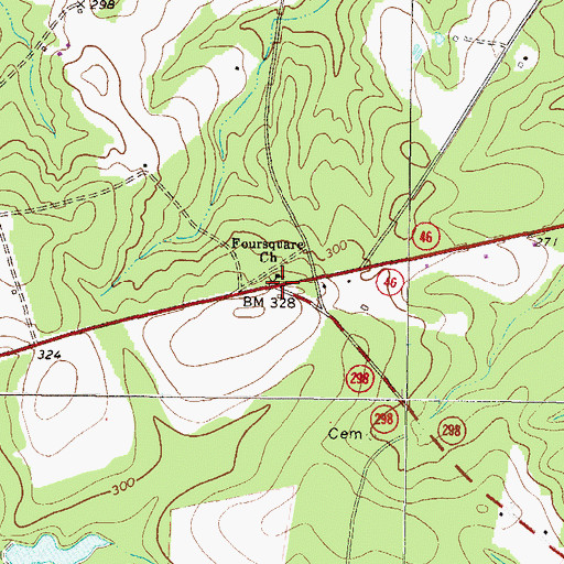 Topographic Map of Foursquare Church, GA