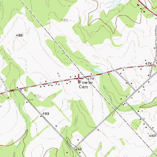 Topographic Map of Fowler Cemetery, GA