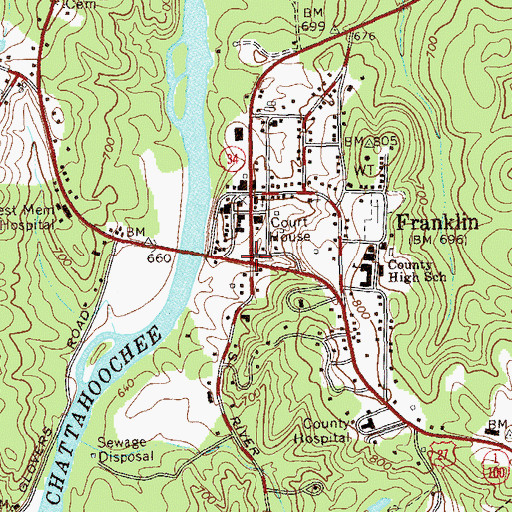 Topographic Map of Franklin, GA
