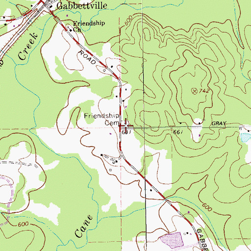 Topographic Map of Friendship Cemetery, GA