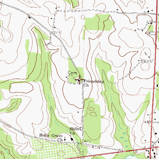 Topographic Map of Friendship Church, GA