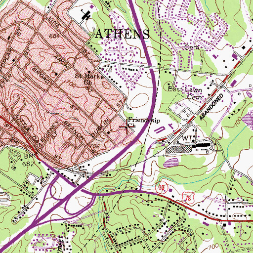 Topographic Map of Friendship Church, GA