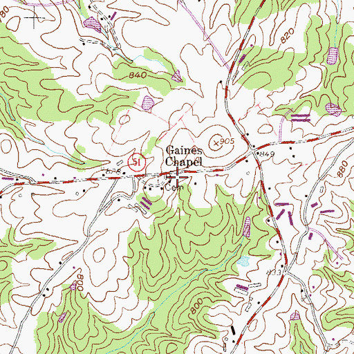 Topographic Map of Gaines Chapel, GA