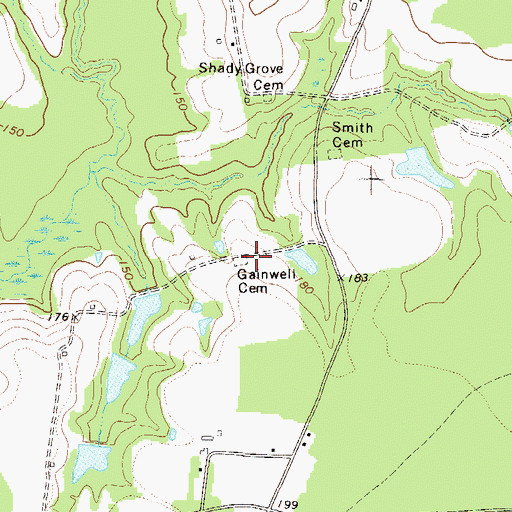 Topographic Map of Gainwell Cemetery, GA