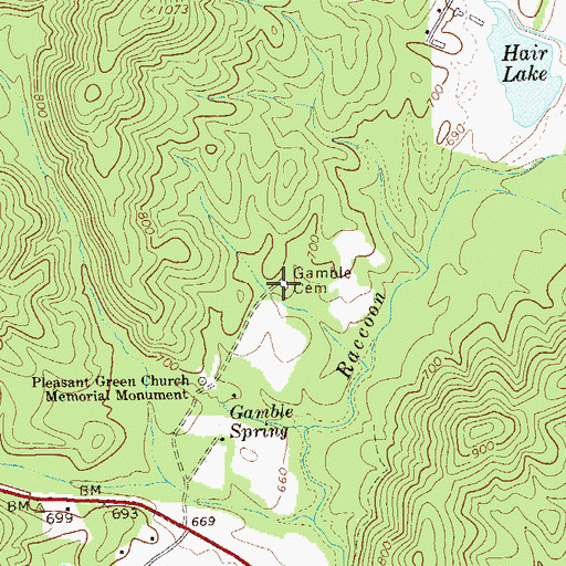 Topographic Map of Gamble Cemetery, GA