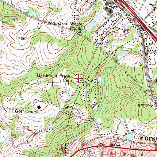 Topographic Map of Monroe Memorial Gardens, GA