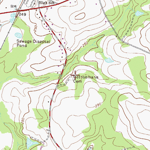 Topographic Map of Gethsemane Cemetery, GA