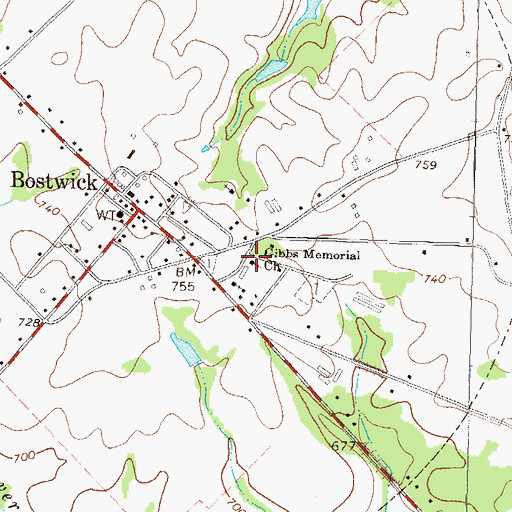 Topographic Map of Gibbs Memorial Church, GA