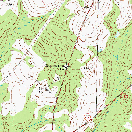 Topographic Map of Giddens Gift Church, GA