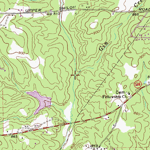 Topographic Map of Gin Creek, GA