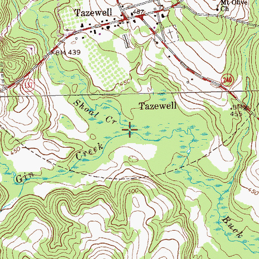 Topographic Map of Gin Creek, GA