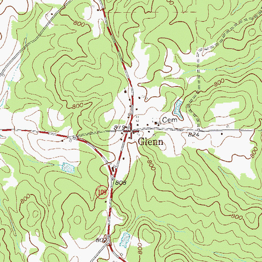 Topographic Map of Glenn, GA