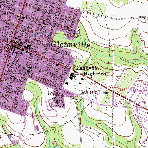 Topographic Map of Glennville Middle School, GA