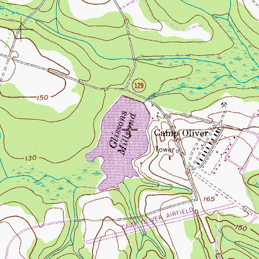 Topographic Map of Glissons Millpond, GA