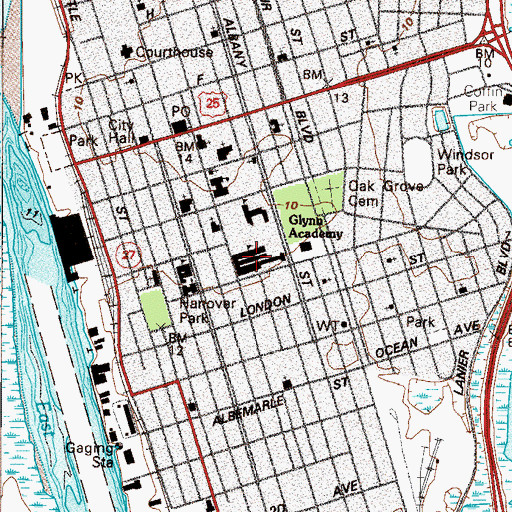 Topographic Map of Glynn Academy, GA