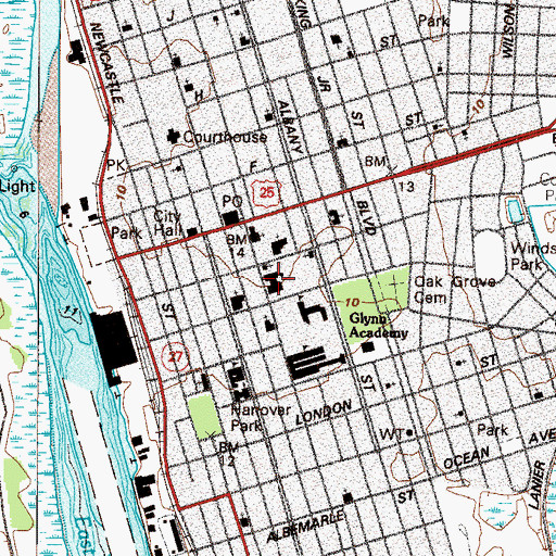 Topographic Map of Glynn Academy, GA