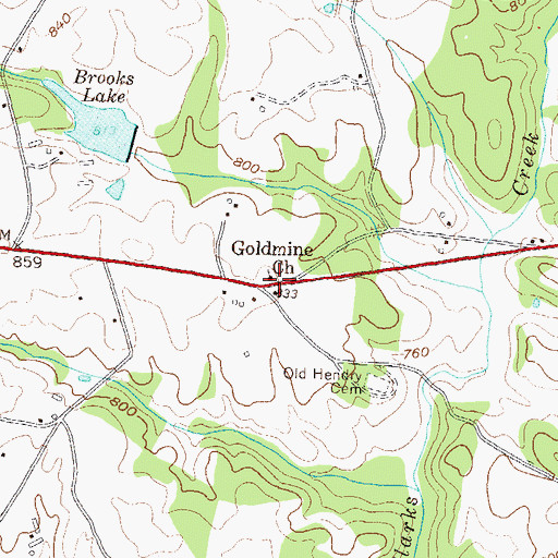 Topographic Map of Goldmine Church, GA