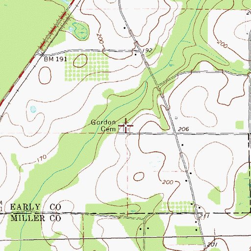 Topographic Map of Gordon Cemetery, GA