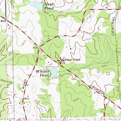 Topographic Map of Gordon Road Church, GA