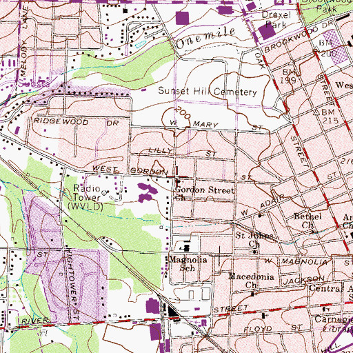 Topographic Map of Gordon Street Church, GA