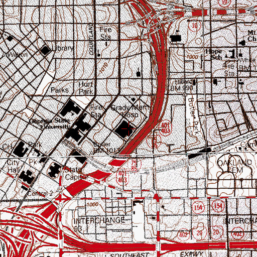 Topographic Map of Grady Memorial Hospital, GA